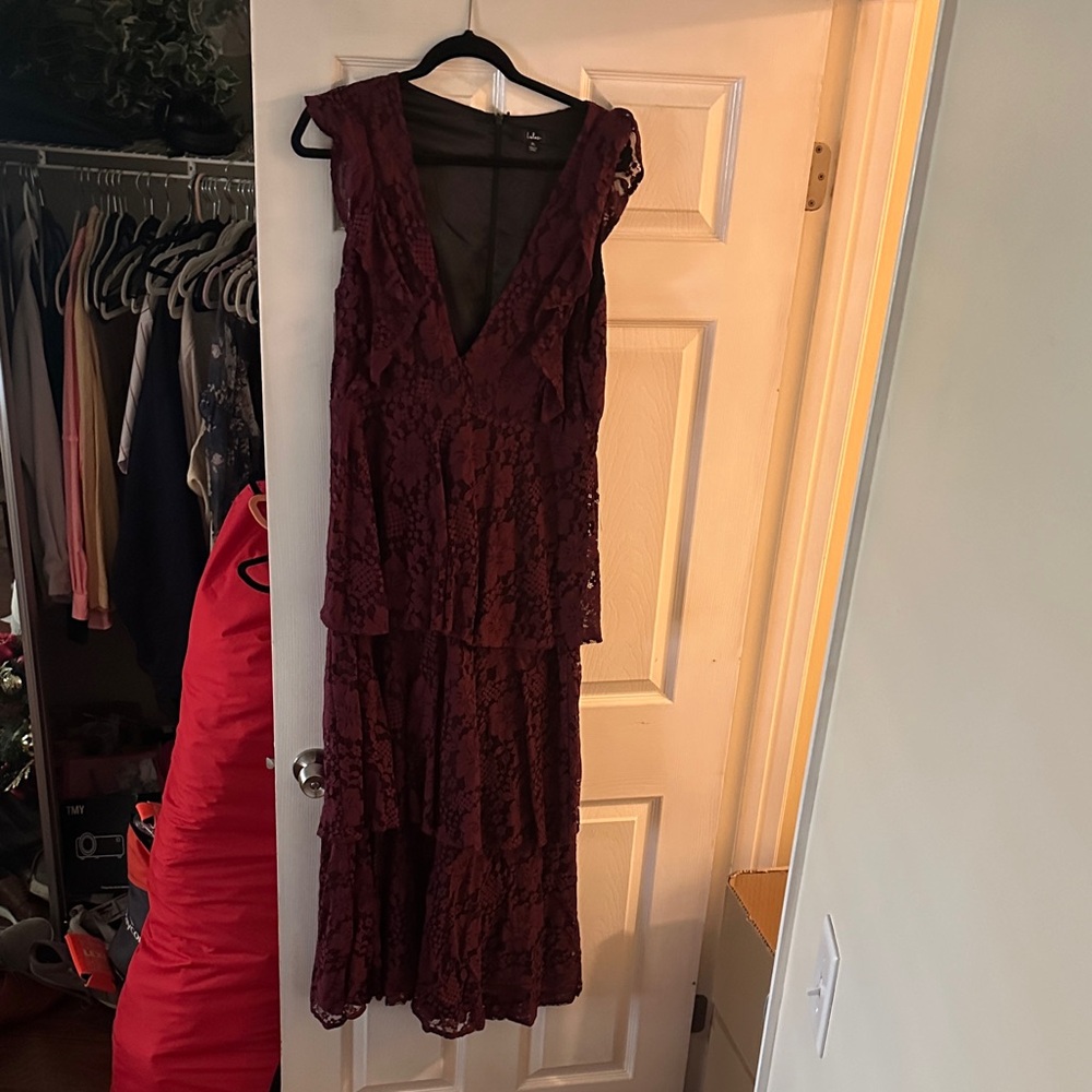 Lulu's Deep Red Lace Maxi Dress